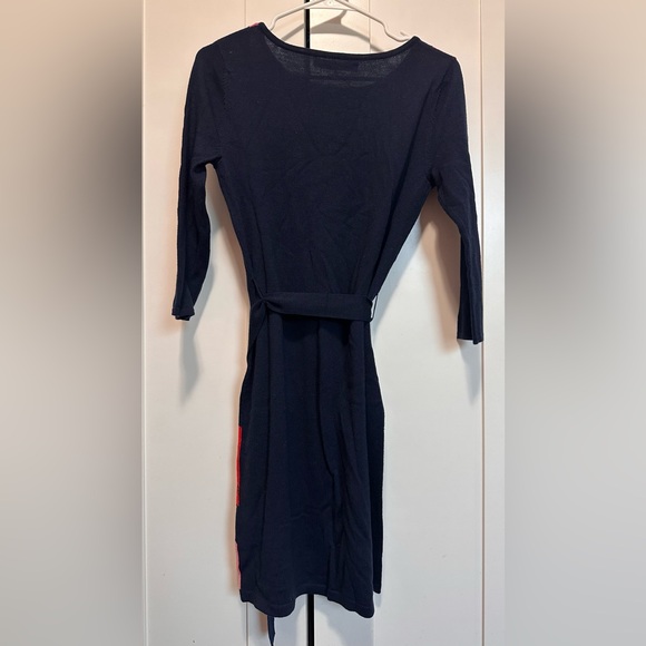 Trina Turk Merino Wool Geometric Patterned Navy‎ Blue Belted Dress Size S - Picture 8 of 14